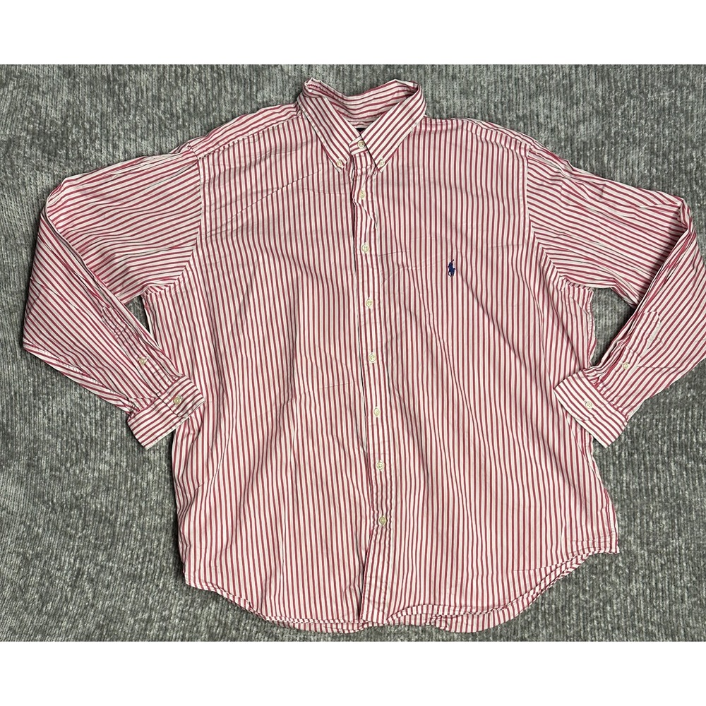 Polo Ralph Lauren Button-Up Shirt Mens 2XB Pink White Striped with Blue Pony
